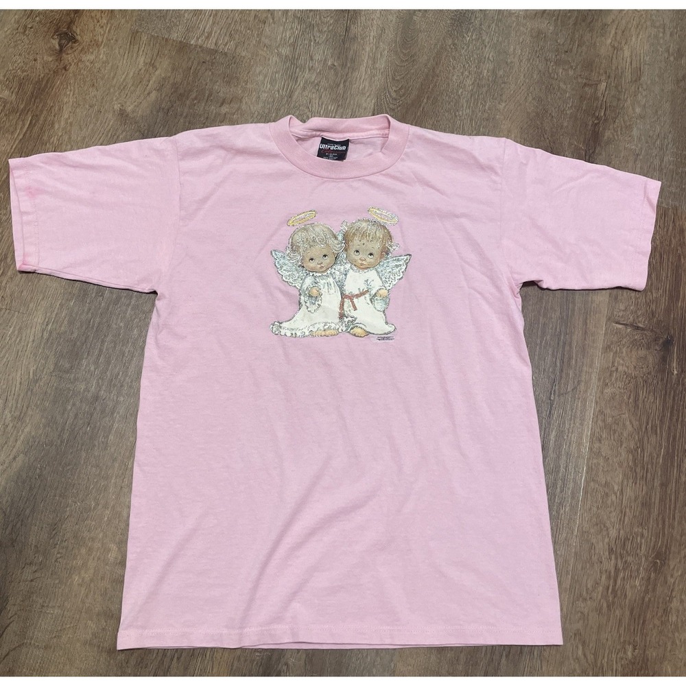 Vintage UltraClub Gildan Pink Angel Graphic T-Shirt Mens Medium Made in USA